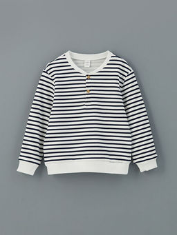 Bisiklet Yaka ?izgili Erkek ?ocuk Sweatshirt