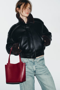 MINI TOTE BAG WITH TOPSTITCHING DETAIL ON HANDLES