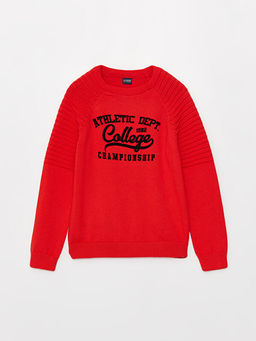 Bisiklet Yaka Bask?l? Uzun Kollu Erkek ?ocuk Triko Kazak