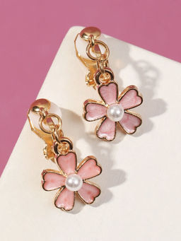 Цена за 3 шт. Серьги-клипсы детские Выбражулька «Цветочек», с жемчужиной, бело-персиковые в золоте