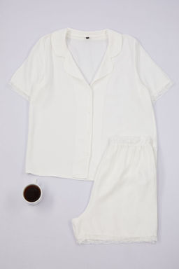 Trendyolmilla Siyah Dantelli Viskon Sortlu Dokuma Pijama Tak?m? THMSS24PT00181  фото 5