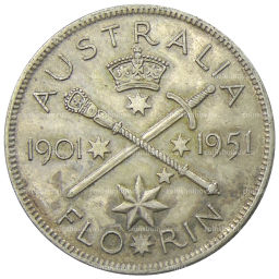 1 флорин (2 шиллинга) 1951 года Австралия  50 лет Федерации