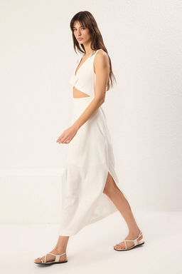 TRENDYOLMILLA Ekru A Kesim Pencere Detayl? Maxi Astarl? Dokuma Elbise TWOSS25EL00131 фото 2