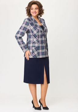 Костюм БелЭльСтиль 412/597 синяя клетка + синий однотон фото 5