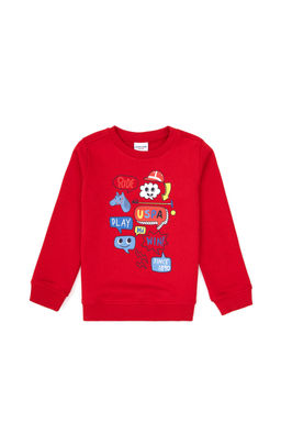 Erkek _ocuk K_rm_z_ Bisiklet Yaka Sweatshirt