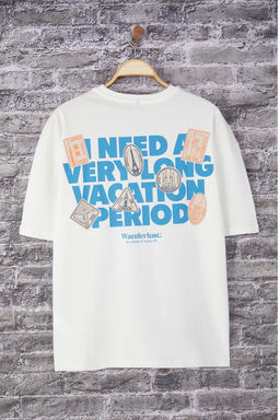 TRENDYOL MAN Ekru Oversize/Genis Kesim Bask?l? %100 Pamuklu T-Shirt TMNSS25TS00223 - Trendyolmilla фото 6