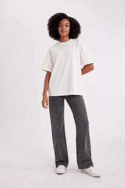 Базовая футболка Oversize с круглым вырезом и короткими рукавами - Defacto фото 2