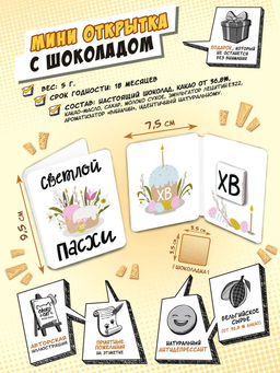 Мини открытка, СВЕТЛОЙ ПАСХИ, молочный шоколад, 5 гр., TM Chokocat