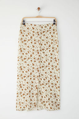 Trendyolmilla Bej Cicek Desenli Onu Dugmeli Uzun Y?rtmacl? Viskon Etek TWOSS25ET00178  фото 5