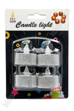 Набор свечей светодиодных на батарейках 3,5*3 см (4 шт) SF-7552, серебро