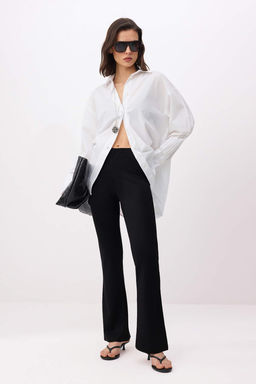 Siyah Flare/Ispanyol Paca Par?lt?l? Normal Bel Uzun Orme Pantolon TWOSS26PL00155