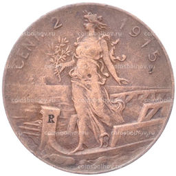 Монета 2 чентезимо 1915 года Италия