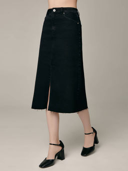 CONTE CON-611 Джинсовая юбка-midi с разрезом и необработанным краем black - Conte elegant фото 5