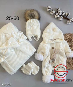 Комплект вязание на меху зимние (одеяло, комбинезоны, шапочки, бант, пинетки) - Bruno фото 2