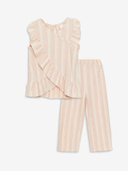 Bisiklet Yaka Kolsuz ?izgili K?z Bebek Bluz ve Tayt 2li Tak?m