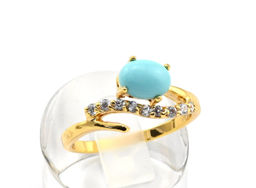 Кольцо женское бирюза (имитация) на стразах, размер 17