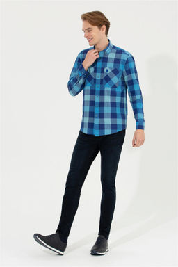 Мужская кобальтово-синяя рубашка с длинным рукавом - U.s. polo assn фото 4