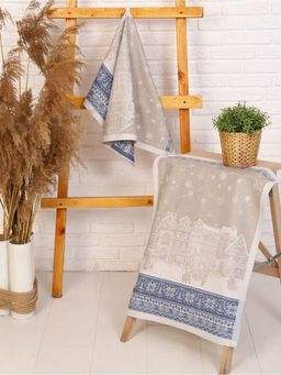 Полотенце Премиум Зимний город-беж/син. 50*70 см.