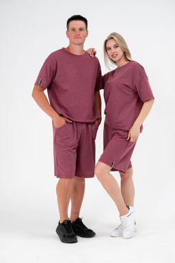 Костюм из футера унисекс бордо-меланж