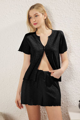 Trendyolmilla Gri Melanj Dugmeli Fitilli Sortlu Orme Pijama Tak?m? THMSS25PT00006  фото 6