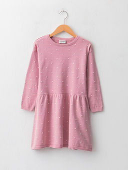 Bisiklet Yaka Puantiyeli Uzun Kollu K?z ?ocuk Triko Elbise
