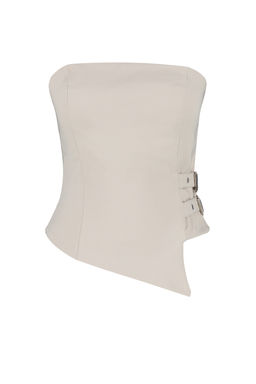 Trendyolmilla Siyah Straplez Fitted Kemer Toka Detayl? Dokuma Bluz TWOSS24BZ00349 фото 7