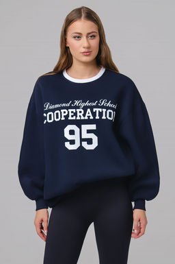 Арт. 1901 Свитшот женский с начесом удлиненный оверсайз 44-54 Цвет:темно-синий - Калинка фото 7