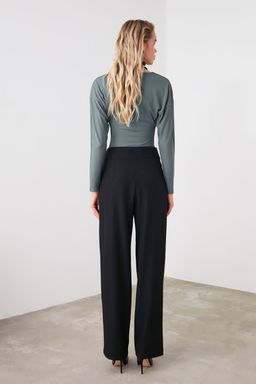 TRENDYOLMILLA Siyah Straight/Duz Kesim Pilili Dokuma Pantolon TWOSS19WX0017  фото 9