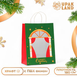 Цена за 12 шт. Пакет подарочный новогодний с окном Театр 26?35?16 см