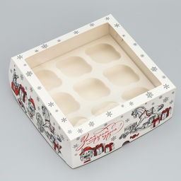 Цена за 5 шт. Коробка складная на 9 капкейков новогодняя с окном «Зима подарит чудеса!», 25×25×10 см