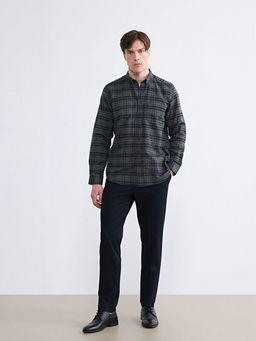 Regular Fit Y?n Kar???ml? Gabardin Erkek Ekose G?mlek