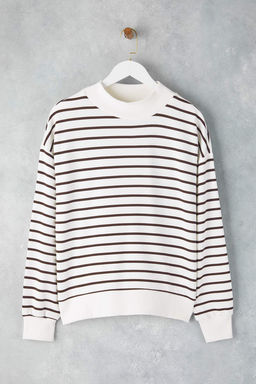 Kahverengi Cizgili Oversize/Genis Kal?p Orme Sweatshirt TWOAW26SW00102