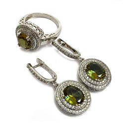 Комплект Султан-4, султанит, покрытие родий, размеры кольца: 17, 18, 19 20 - Agat77 фото 4