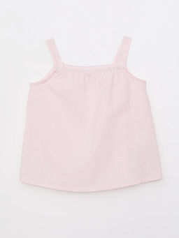 Kare Yaka Ask?l? ?izgili Pamuklu K?z Bebek Bluz