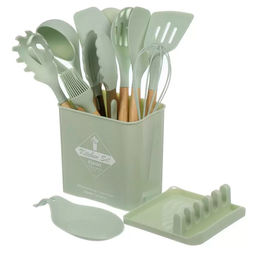 Набор кухонных принадлежностей 14 предметов силикон бамбук на подставке B030087 (484074) /DANIKS/