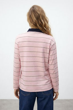 Pembe Cizgili Regular/Normal Kal?p Polo Yaka Fermuar Tok %100 Pamuk Orme T-shirt TWOSS26TS00033 - Trendyolmilla фото 3