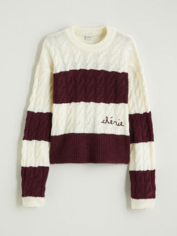 Bisiklet Yaka Renk Bloklu K?z ?ocuk Triko Kazak