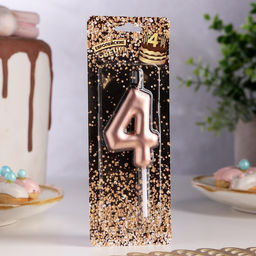 Цена за 3 шт. Свеча в торт «Европейская», цифра 4, 6 см, розовое золото