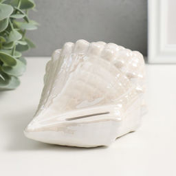 Копилка для денег керамика «Ракушка», белый перламутр, 15×11×9.5 см