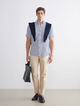 Regular Fit K?sa Kollu ?izgili Erkek G?mlek