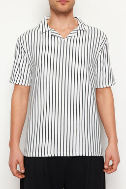 Lacivert Regular/Normal Kesim Cizgili Dokulu Polo Yaka T-shirt TMNSS24PO00035