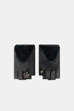 SHORT LEATHER FINGERLESS GLOVES WITH BROOCHES - Zara фото 2