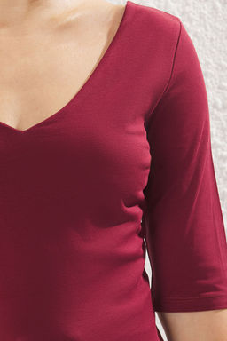 Trendyolmilla Tas Fitted/Vucuda Oturan V Yaka S?rt Dekolteli Esnek Orme Bluz TWOSS25BZ00083 фото 3