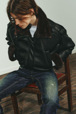 DOUBLE-FACED FAUX LEATHER BOMBER JACKET - Zara фото 12