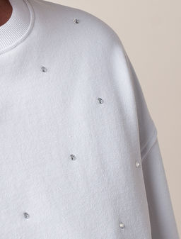 VILATTE / Свитшот со стразами из футера с эластаном  фото 3