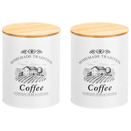 Набор 2 банок д/хранения 1,1 л 11*11*13,8 см "Coffee", с бамбук.крышками