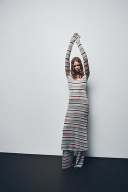 LONG METALLIC THREAD STRIPED DRESS