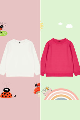 Pembe-Ekru K?z Cocuk Mevsimlik-Ince Bisiklet Yaka 2li Basic Orme Sweatshirt TKDAW25SW00000 - Trendyolmilla фото 3