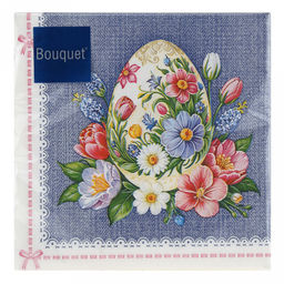 Салфетки бумажные "Bouquet" 33х33см, 3-х слойные, 20 штук в упаковке, 100% целлюлоза, "Пасхальное яйцо" (Россия)