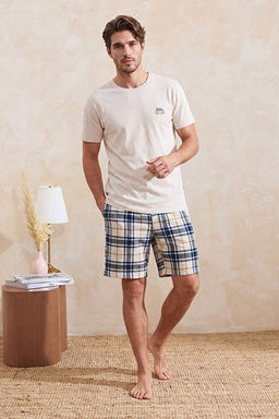Bej Regular Fit Ekose / Kareli %100 Pamuk Yazl_k _rme Pijama Tak_m_ TMNSS26PT00065